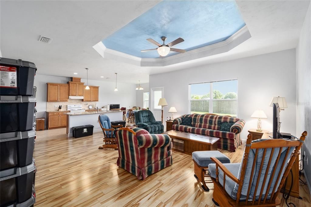 Spacious great room with Tray ceiling