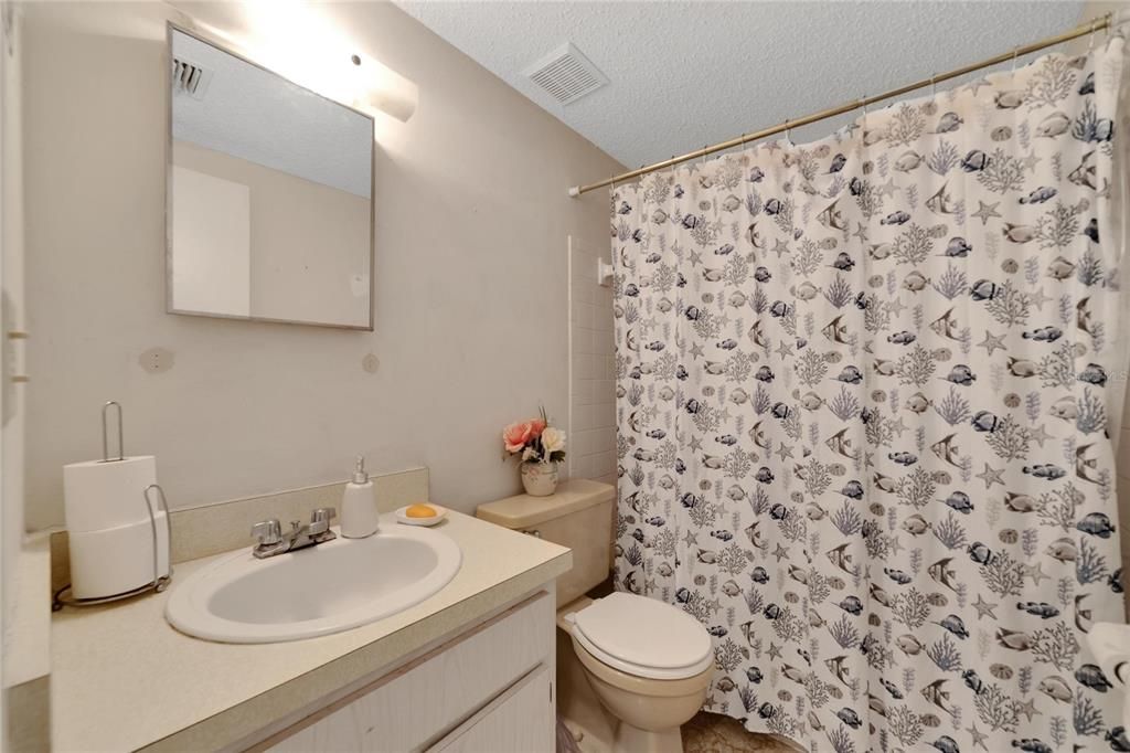 Bathroom 2 with tub and vanity.