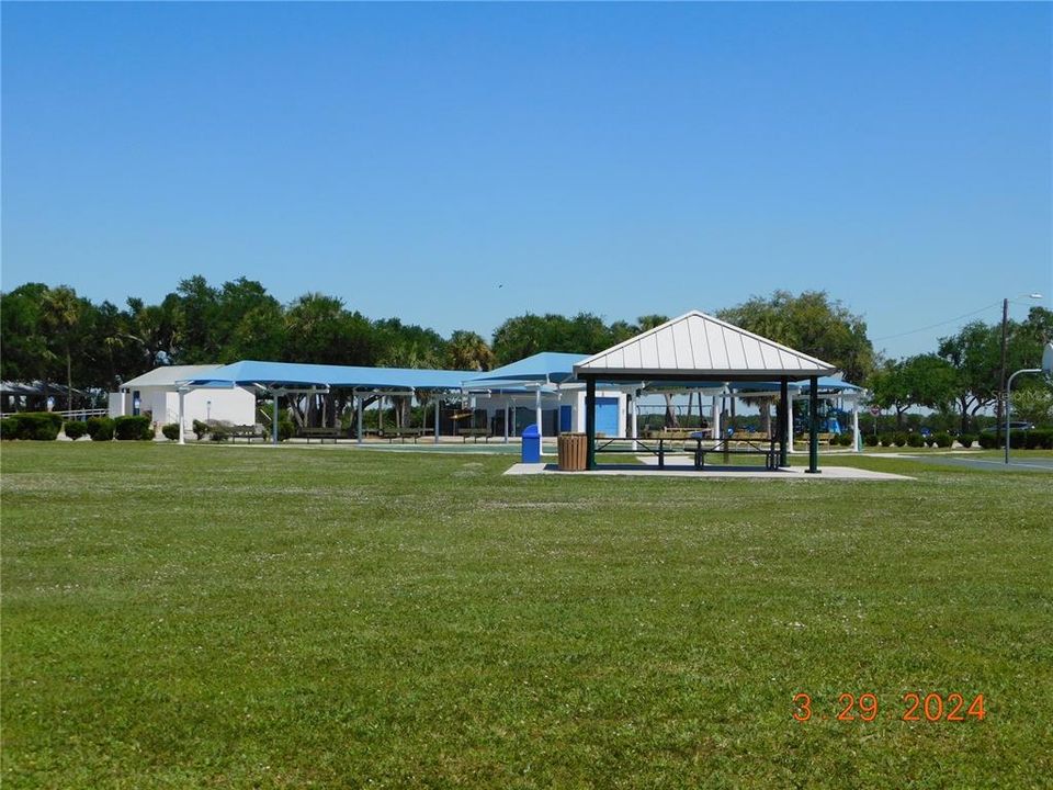 Covered shuffleboard and picnic pavilions