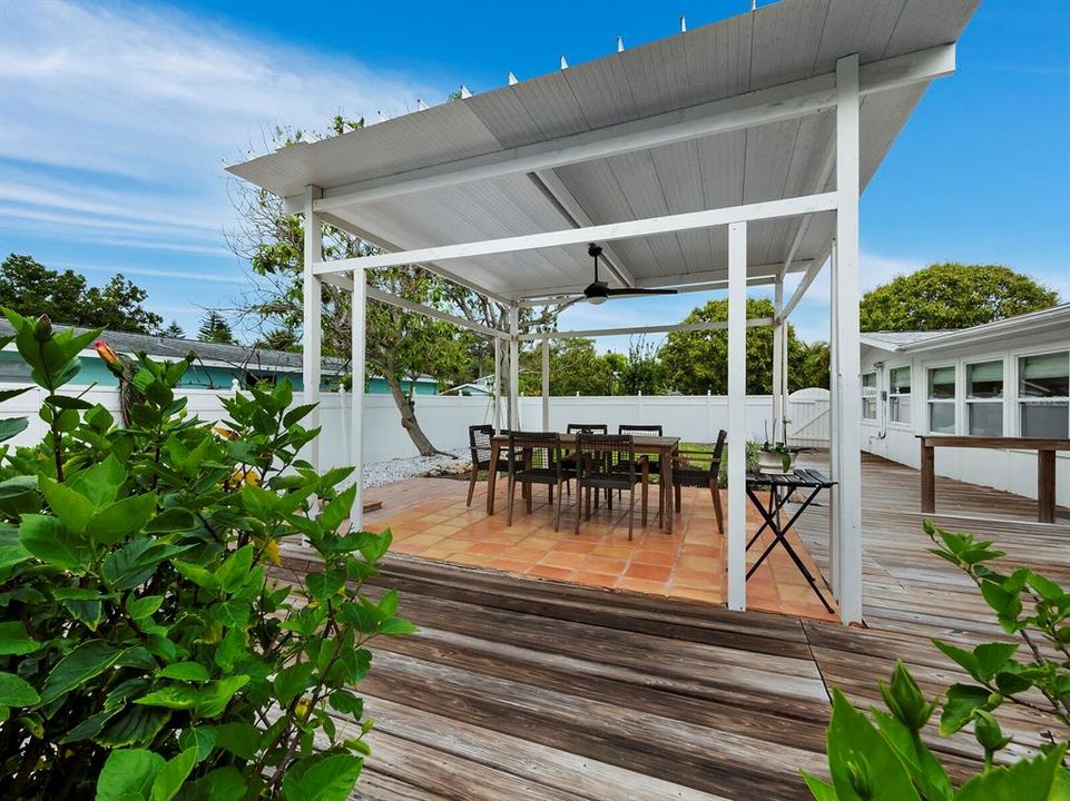Adjacent to the casita, across the deck, you'll find a tiled outdoor dining paviliion, perfect for get togethers and barbecues with friends and family.