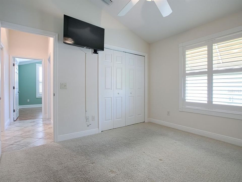 DOUBLE DOOR CLOSET AND WALL MOUNTED TV.