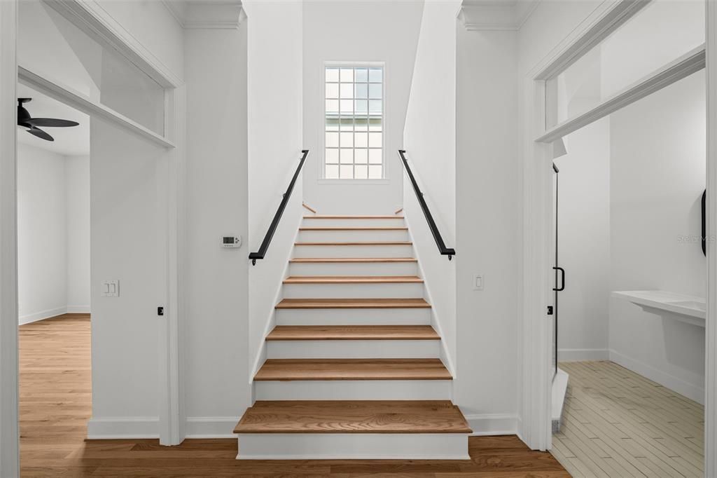 The stair case is unique and spacious