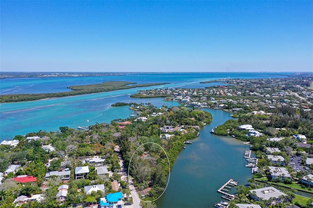Bishops Bayou and Sarasota Bay with the Intracoastal west of Sisters Keys.