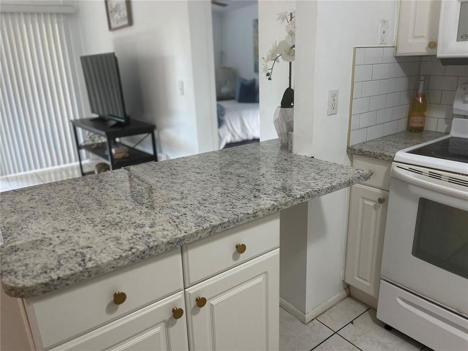 Breakfast bar opens to living room