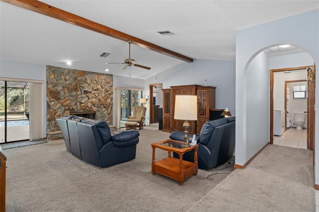 Living Room with Wood Burning Fireplace