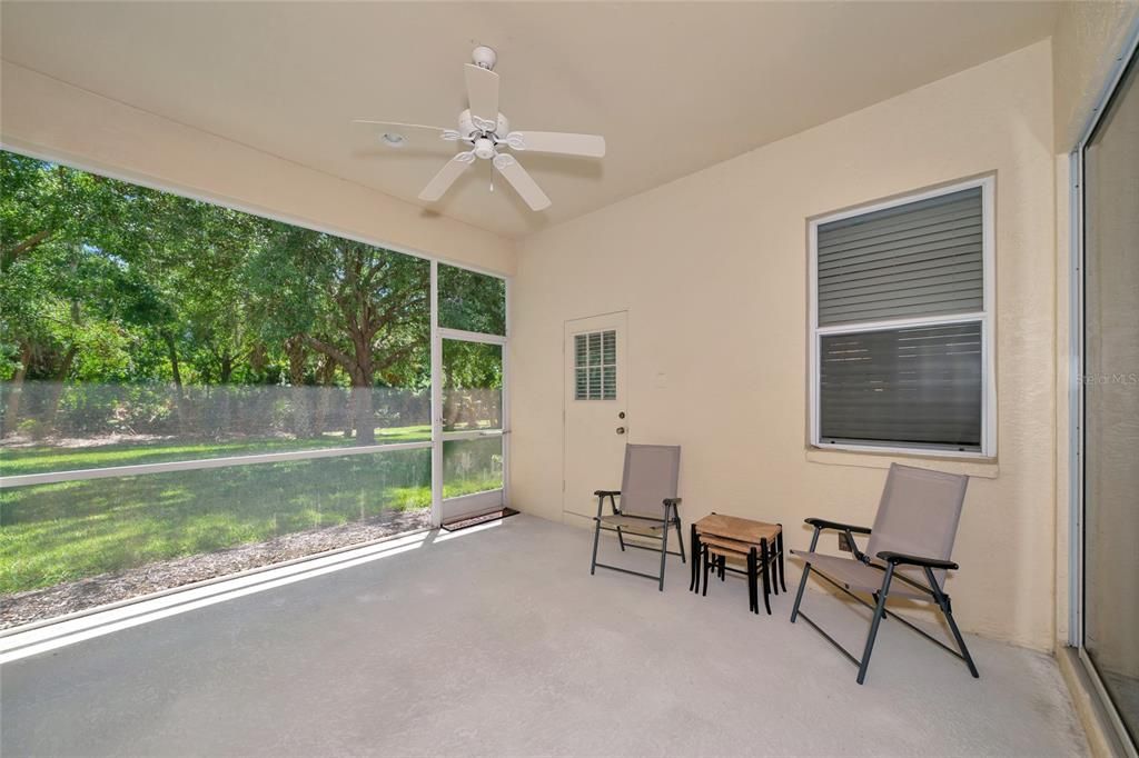 Preserve view w/ deep covered lanai that is screened; door to Primary bath.
