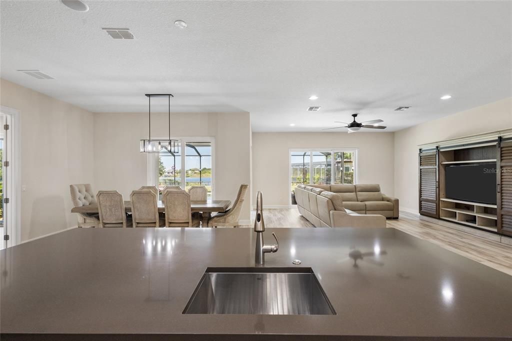 View from kitchen overlooking the dining area and family rooms!