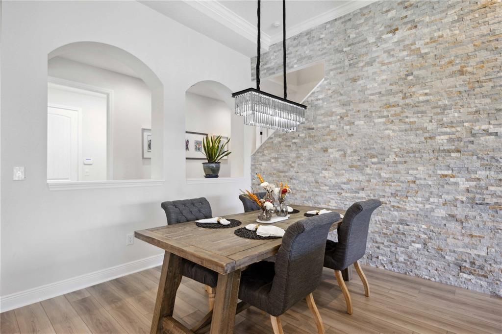 Dining Area with Accent stone wall