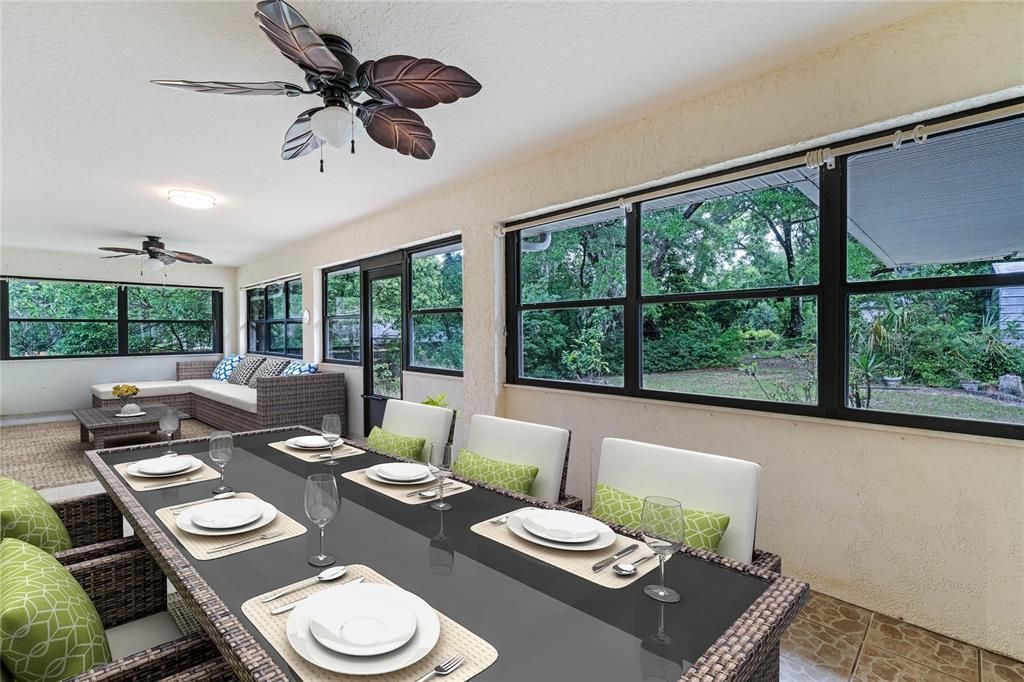 Virtually Staged-Lanai with plenty of room for outside dining