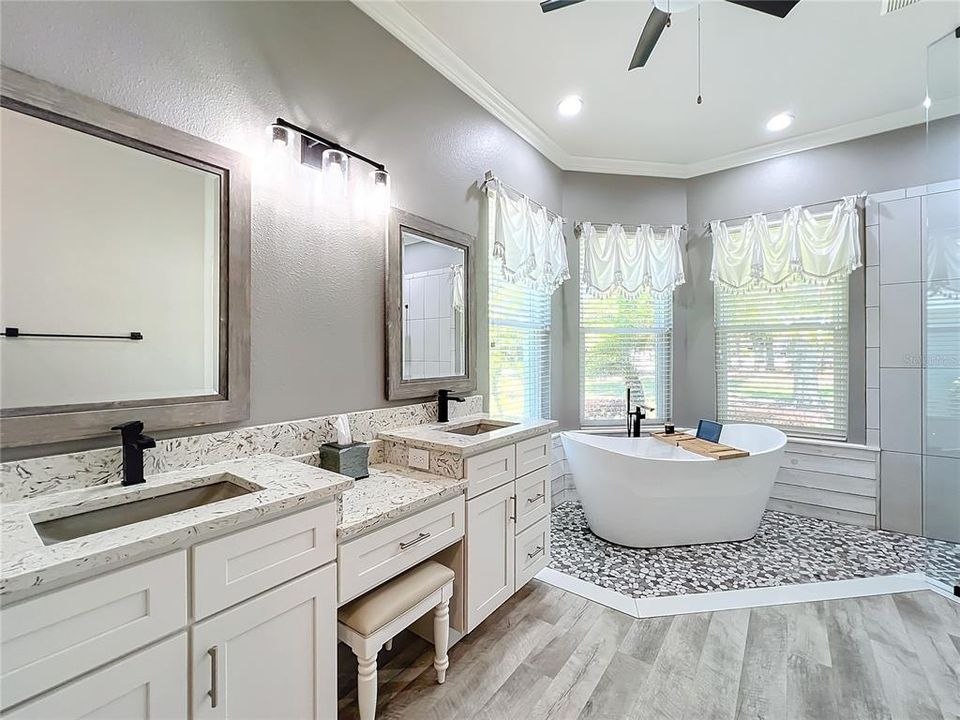 Primary Bath with Soaking Tub, Dual Sinks and Make-up  Vanity