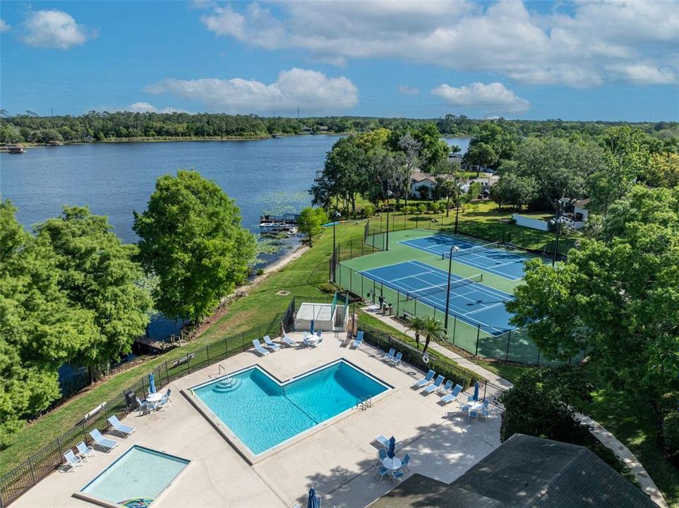 Aerial of Lake Pearl and Community Pools and Tennis Courts