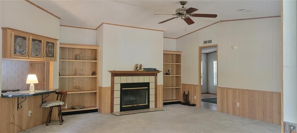 Livingroom from front door - Master is door on right past fireplace
