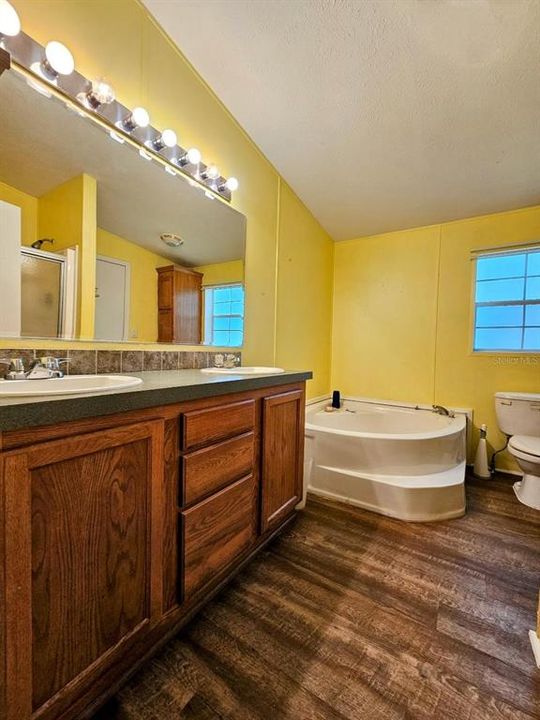 master bath with soaking tub and seperate shower