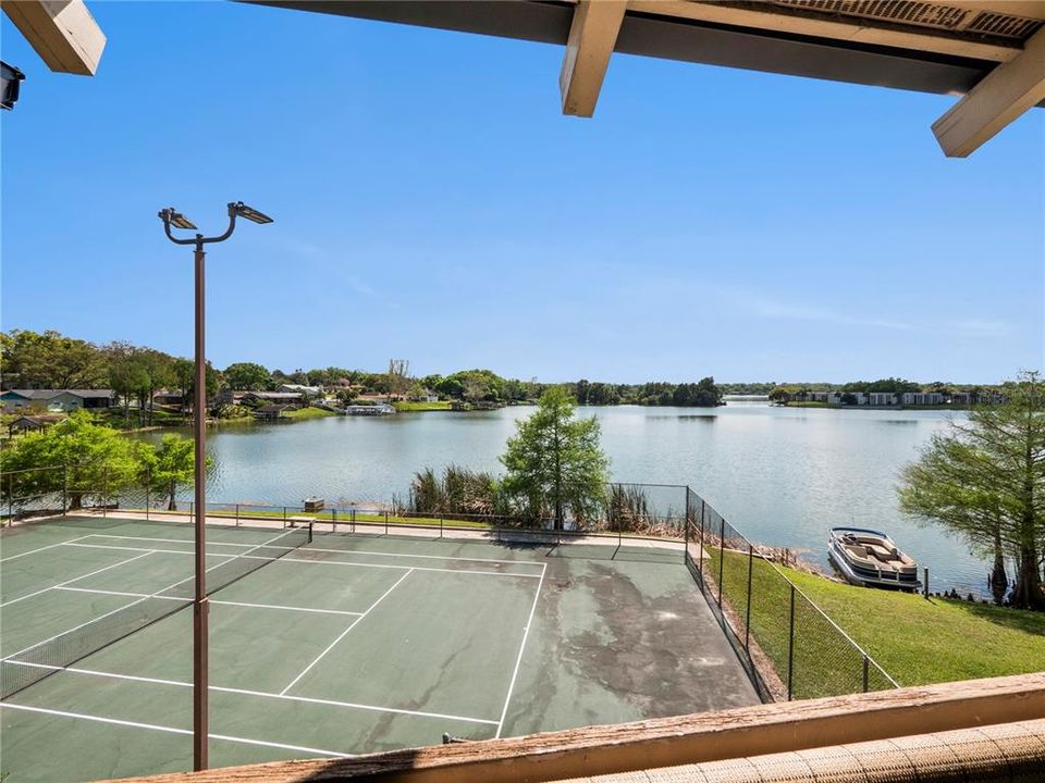 Tennis courts and water view
