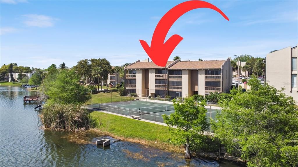 Located right on tennis courts and waterfront