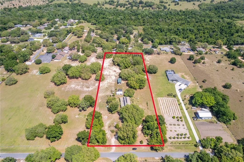 Aerial - 5 Acres with estimated property lines