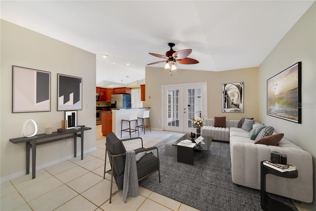 This 4BD/2BA home features TILE and WOOD LAMINATE FLOORS throughout, formal or flex spaces, plus a bright and spacious family room with French door access to the lanai open to the kitchen! Virtually Staged.