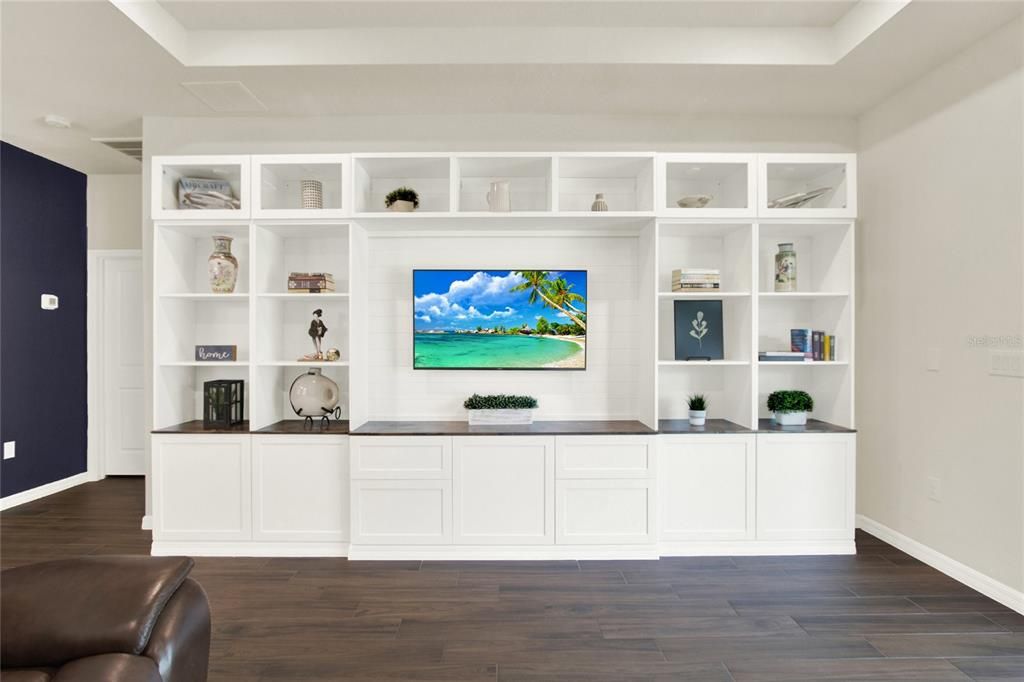 Built in in the family room for great display and storage options.