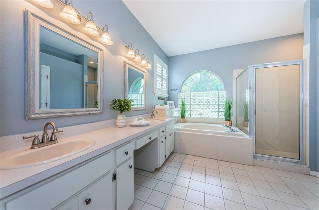 Master bathroom with garden tub and walk in shower