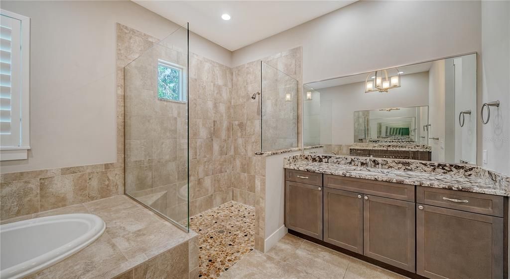 Primary Bath with Large shower and soaking tub.