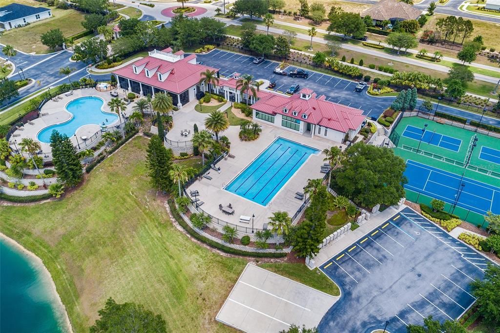 AERIAL VIEW OF AMENITIES! OUTSTANDING POOLS AND BALL COURTS!