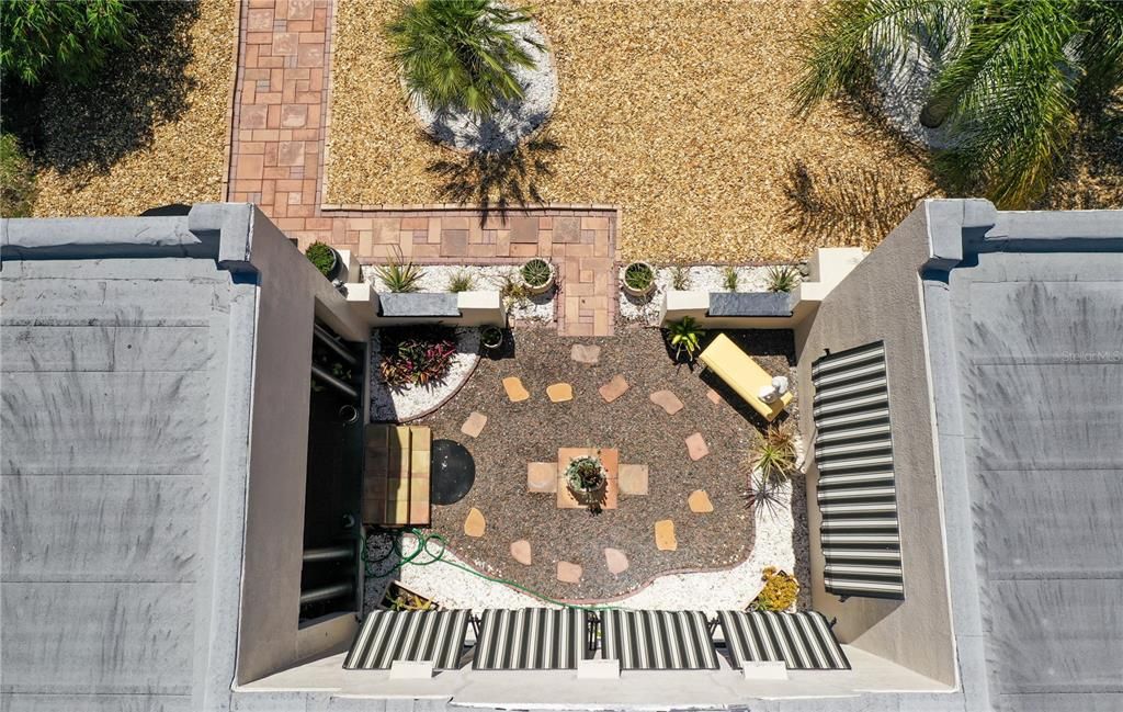 Aerial of courtyard in front of home