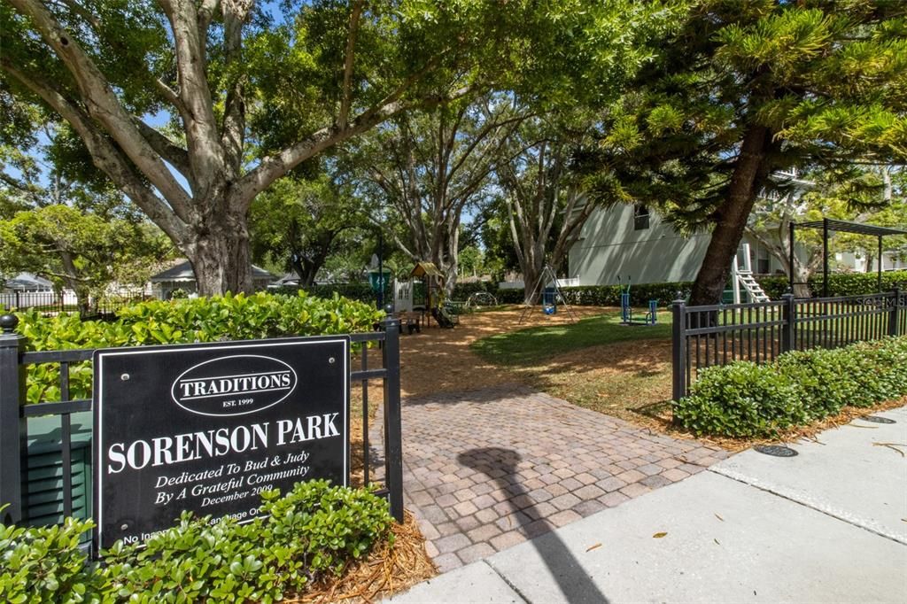 Sidewalks and a playground in this gated community,.