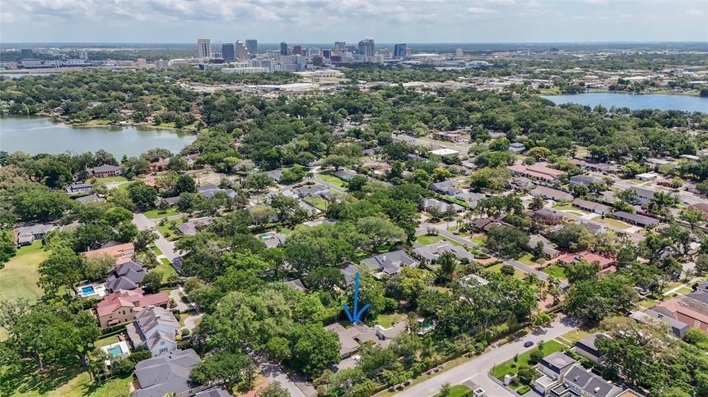 Aerial view shows proximity to downtown Orlando