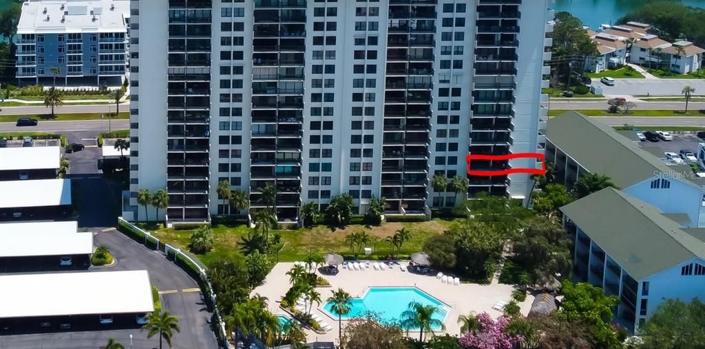 Condo outlined in RED.