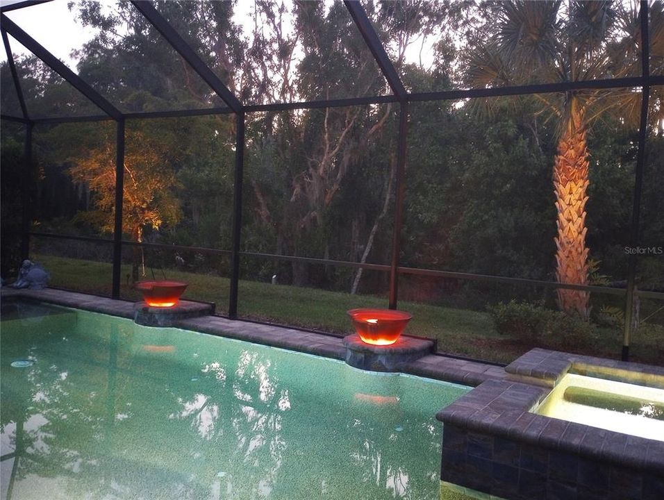 Pool at dusk with lighting