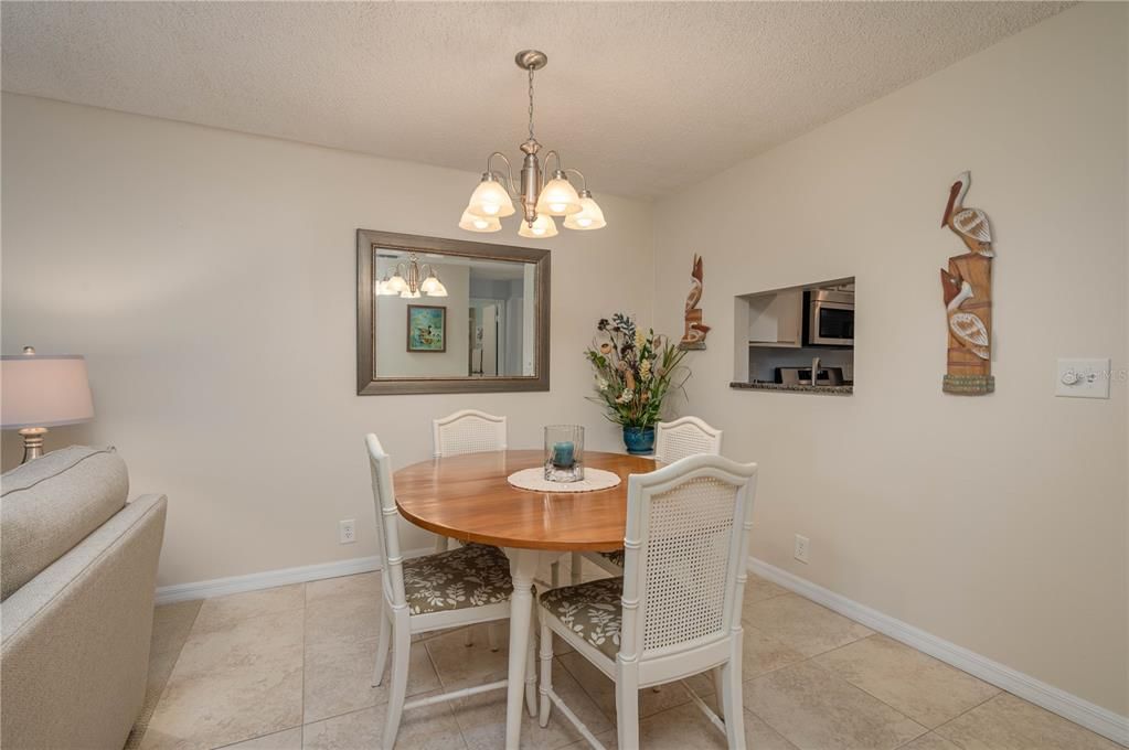 Dining area with tile floors