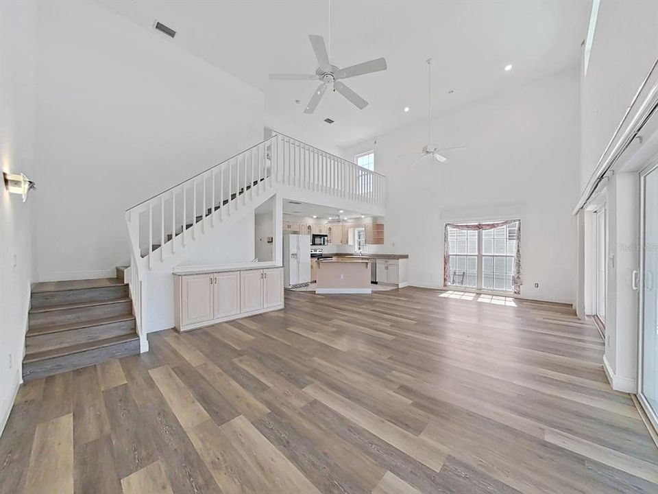 Large Great Room, stairs lead to the Master Bedroom
