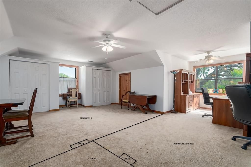 If the 2nd bedroom was converted into 2 bedrooms.There are two air ducts and two windows on each side of the room.