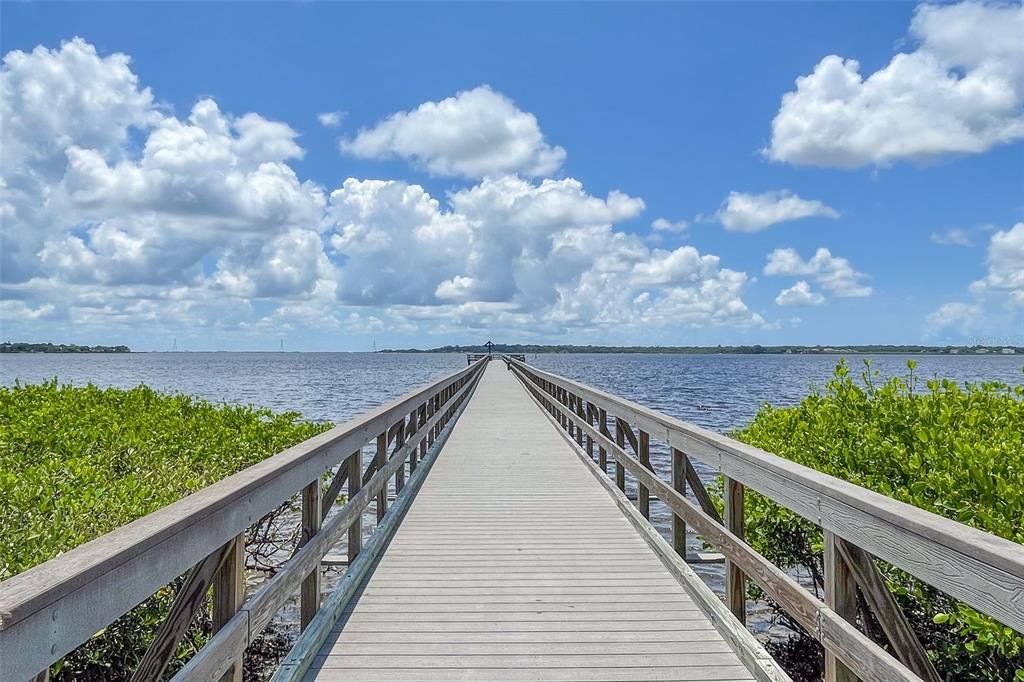 Iconic Oldsmar city pier, popular for fishing, wildlife viewing, and scenic strolls