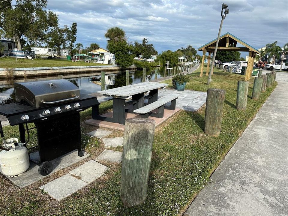 Picnic area next to Harbour Village's docks.