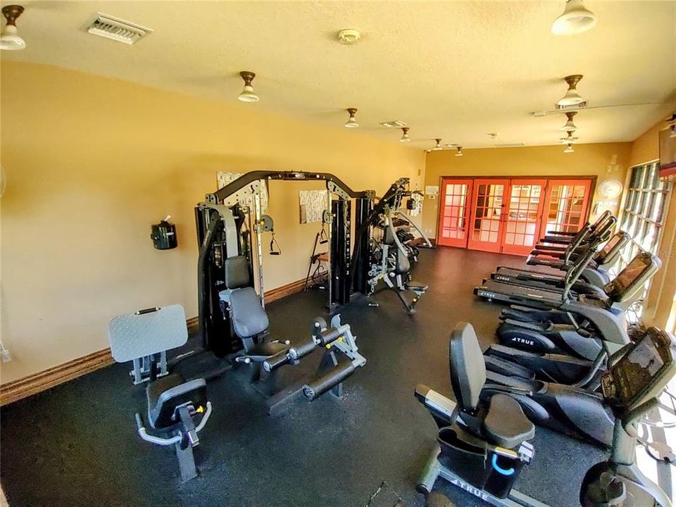 fitness center with views of pool area