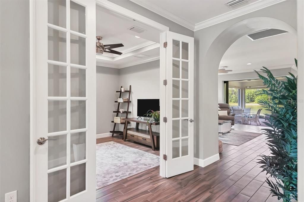 Glass French doors to study/ flex space