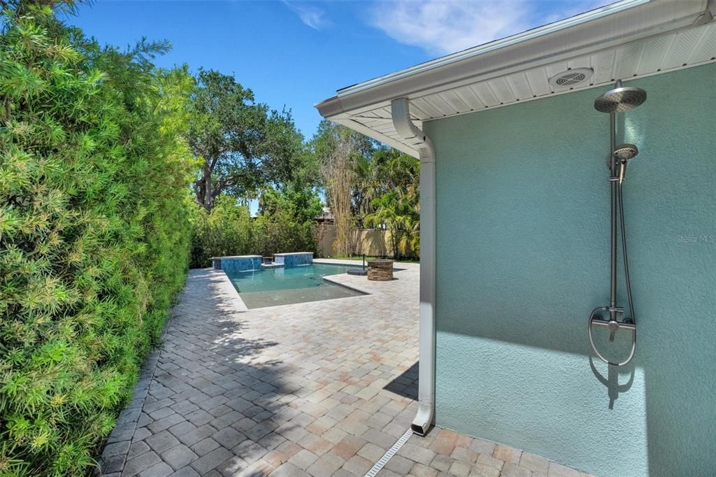 Outdoor Shower (completely private) with 7 foot privacy fence, the only one in the neighborhood