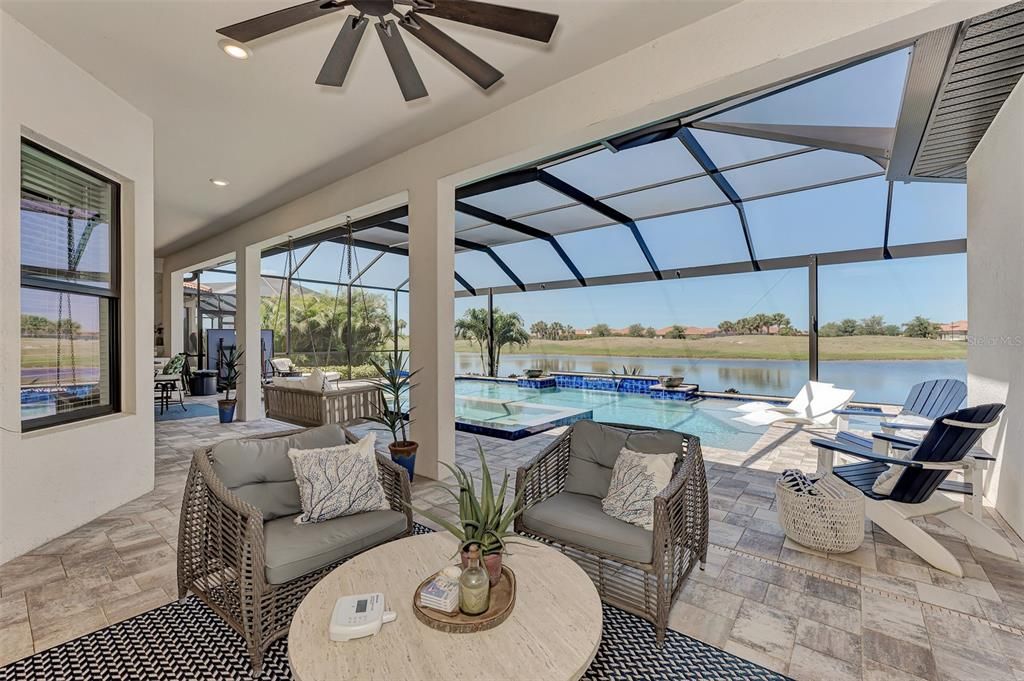 The view from the lanai is absolutely stunning.  The golf course lies beyond the water.