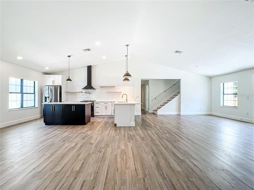 Large open space for kitchen/dining/living  areas