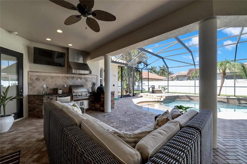 Large covered patio with custom kitchen