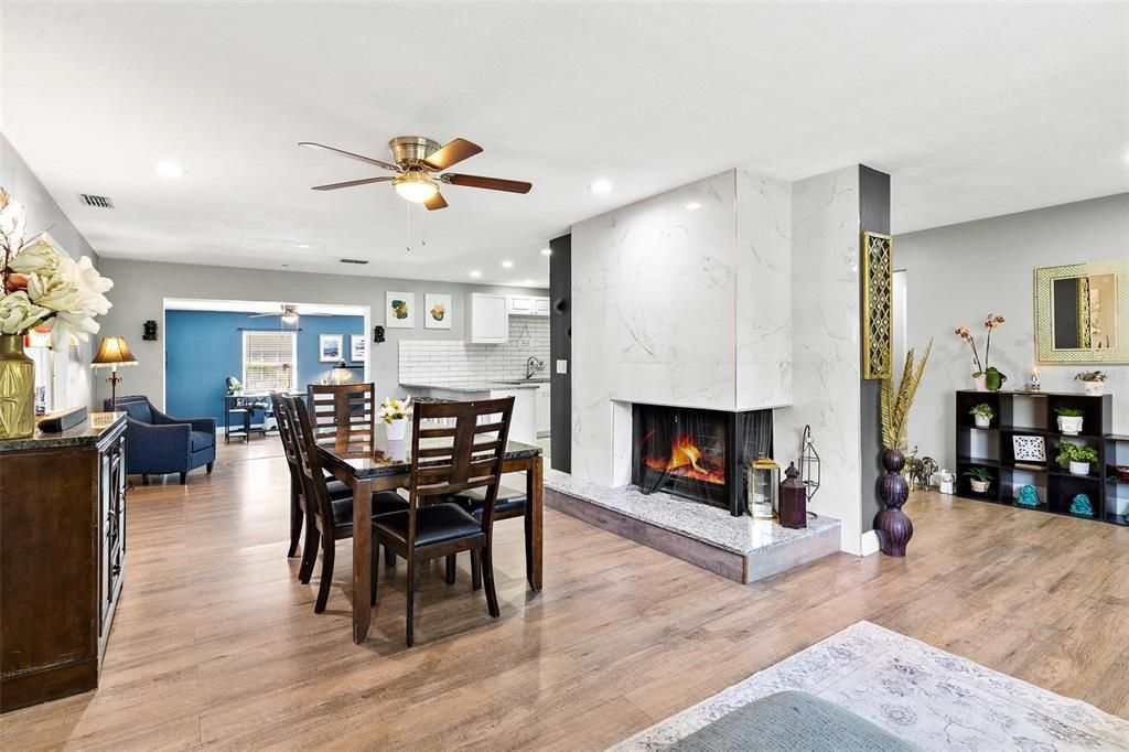 Living and Dining Area with Fireplace