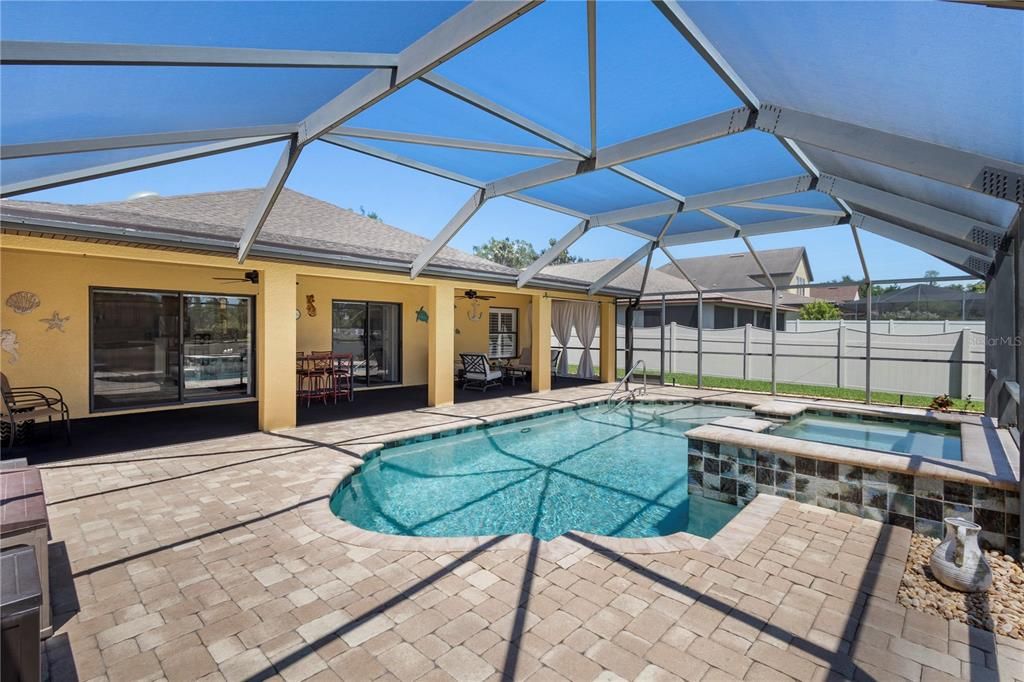 Large pool deck and covered area
