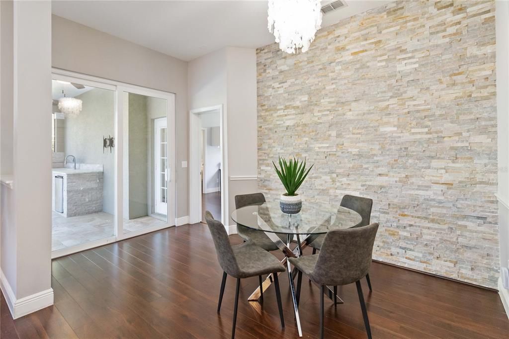 Breakfast Nook with stone accent wall