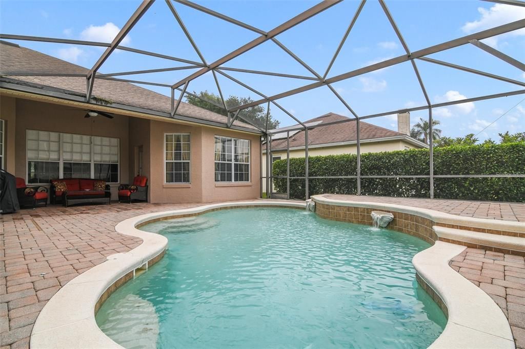 Your pool is solar heated and screened for maximum comfort and you can relax poolside under the lanai.