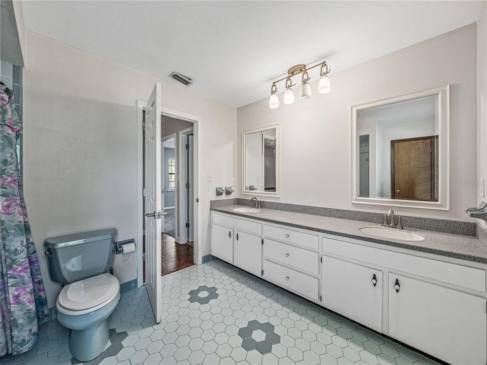 Hall Bath with oversized vanity and dual sinks
