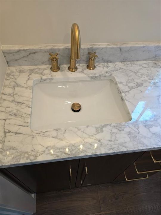 Marble topped primary vanity