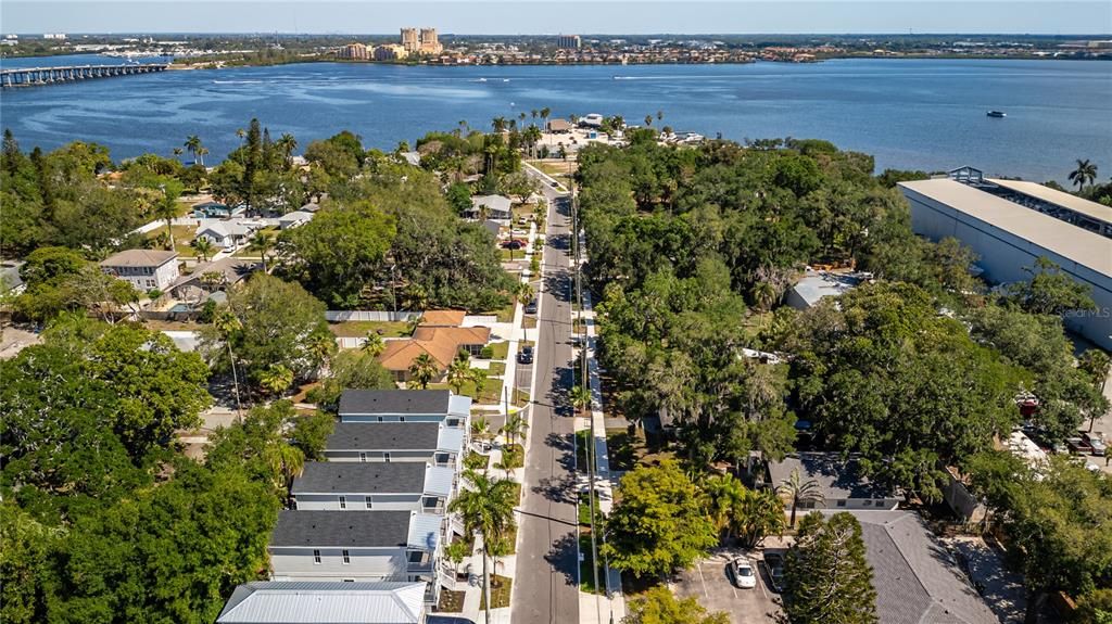 Aerial looking toward the Manatee River and Caddys Restaurant