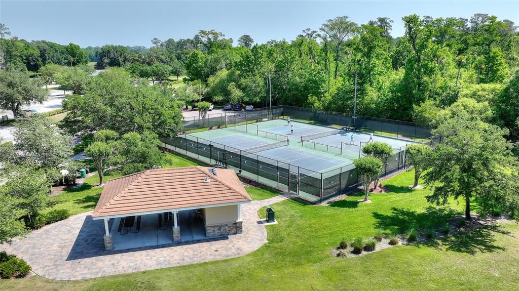 Tennis courts, pavilion and play field