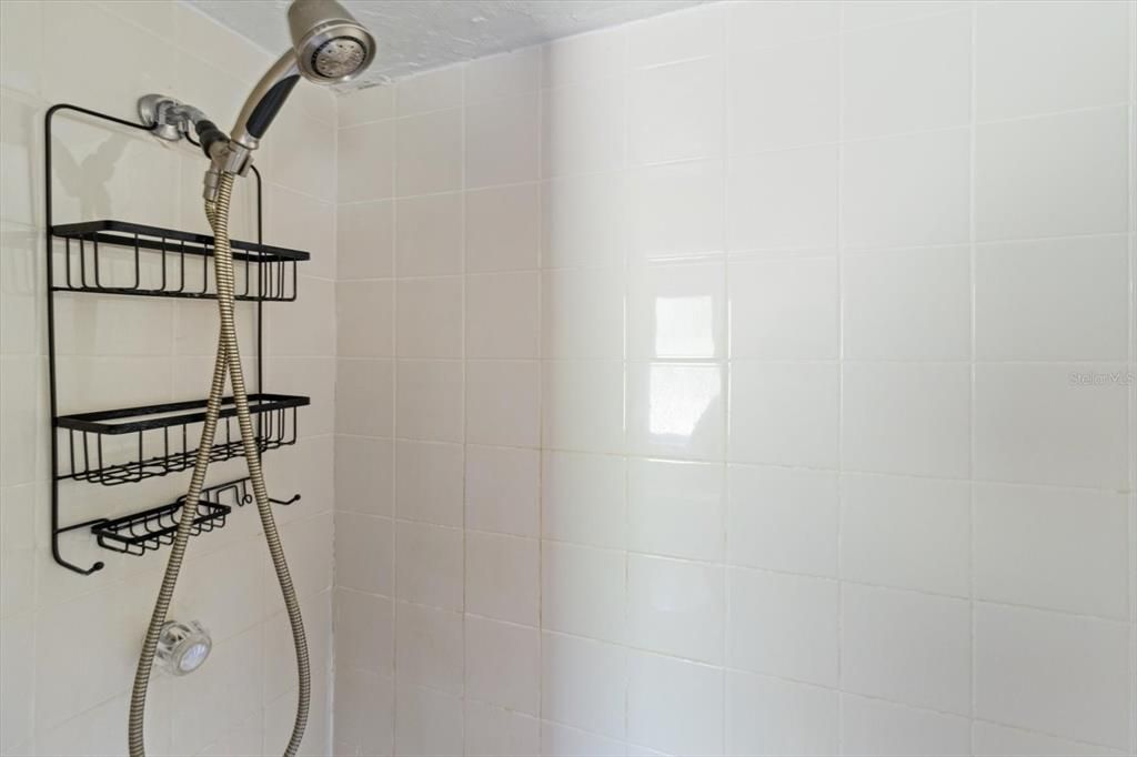 Tiled shower w/ Hand Held Showerhead